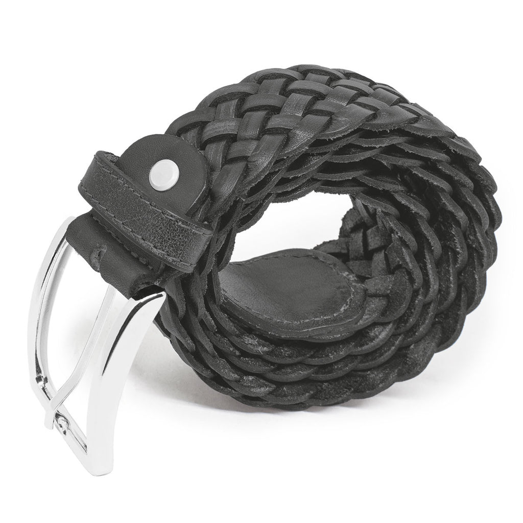 Italian Black Leather Braided Belt