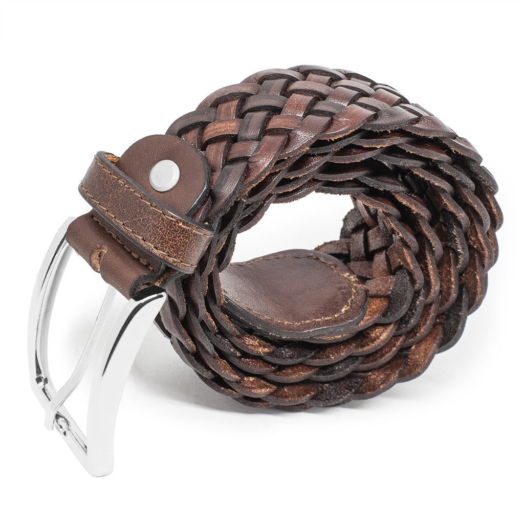 Slim braided leather belt